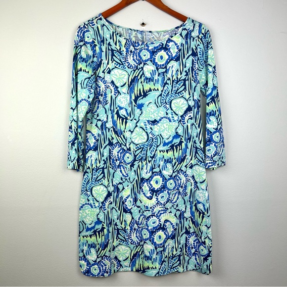 Lilly Pulitzer pima cotton 3/4 sleeve Marlowe dress Women's size S indigo sunset - Picture 3 of 14
